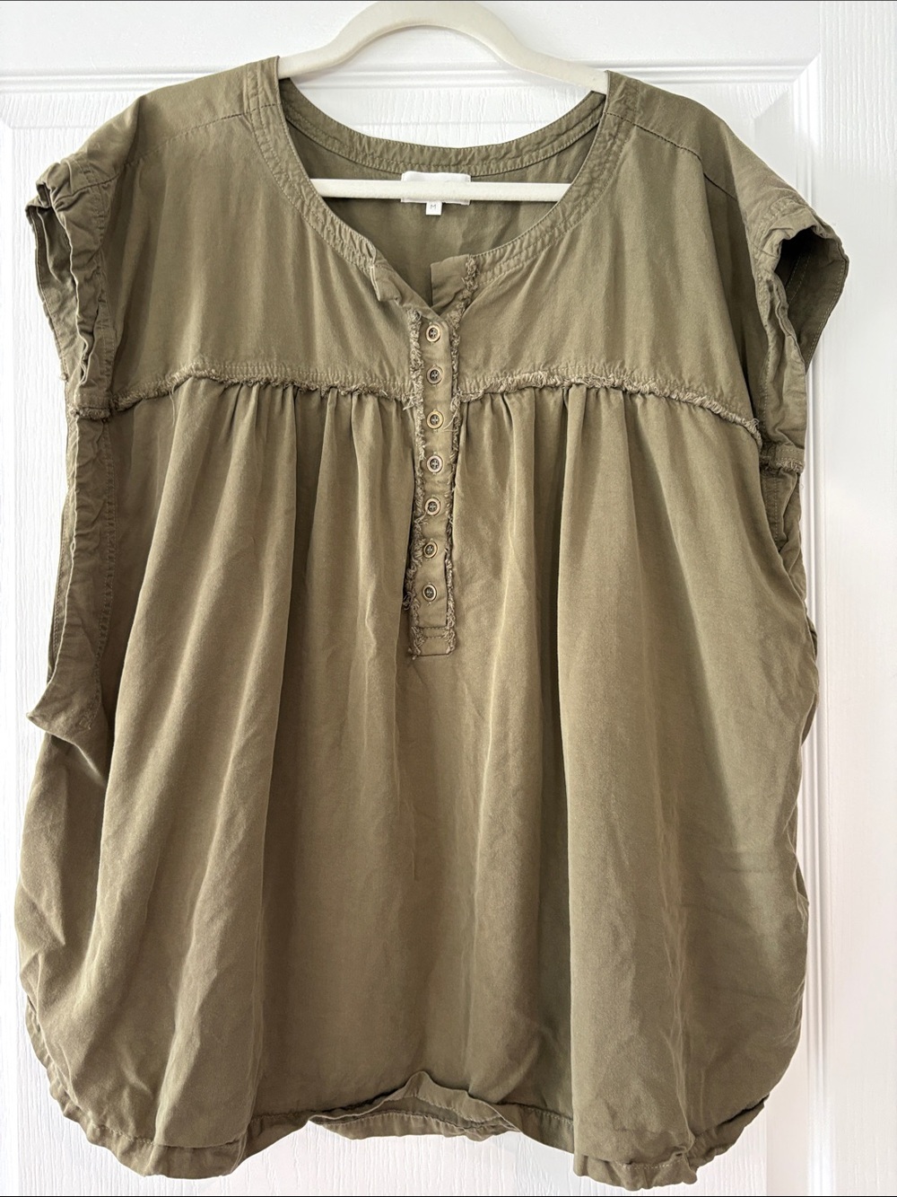 bohme Olive Button-Front Peasant Blouse